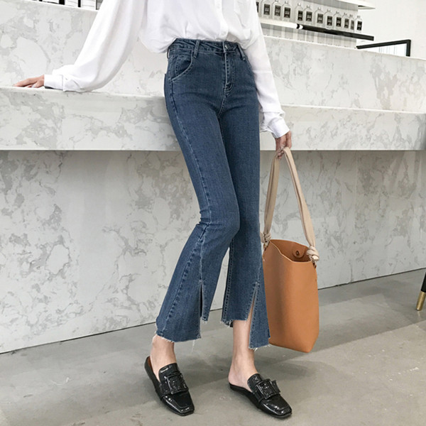 Модерни дамски дънки с висока талия и 7/8 дължина