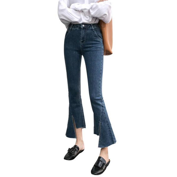 Модерни дамски дънки с висока талия и 7/8 дължина