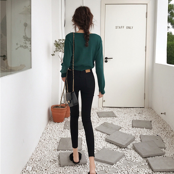 Дамски дънки Slim модел с висока талия в черен цвят