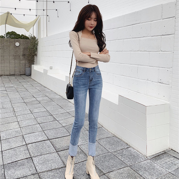 Модерни дамски дънки с висока талия - Slim модел