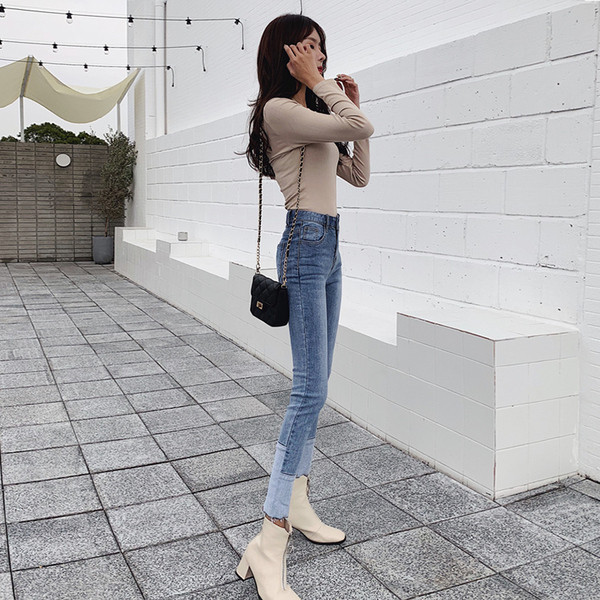 Модерни дамски дънки с висока талия - Slim модел