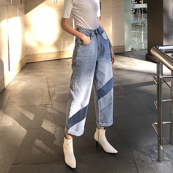 Актуални дамски дънки широк модел с висока талия