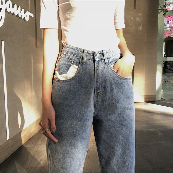 Актуални дамски дънки широк модел с висока талия