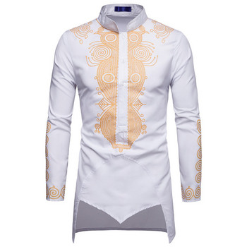 Ανδρικό πουκάμισο με εθνοτικά μοτίβα και κολάρο σε σχήμα Ο σε διάφορα χρώματα