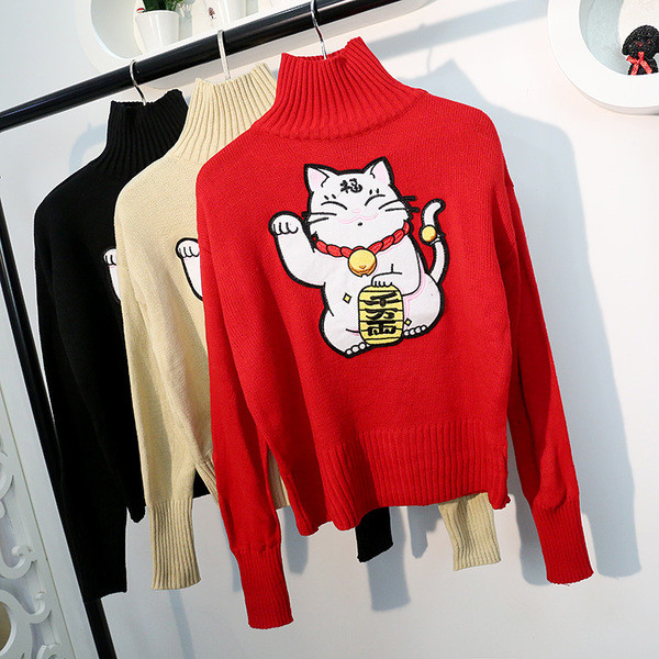 Pulover de iarna dama cu broderie colorata in mai multe culori