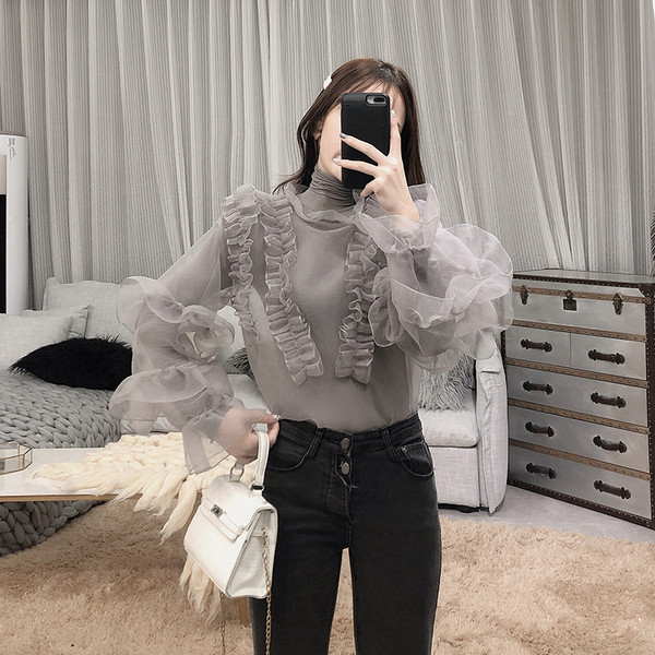 Cămașă elegantă de damă cu tul în patru culori