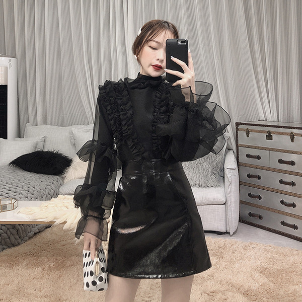 Cămașă elegantă de damă cu tul în patru culori