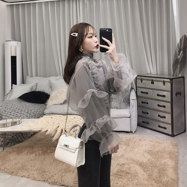 Cămașă elegantă de damă cu tul în patru culori