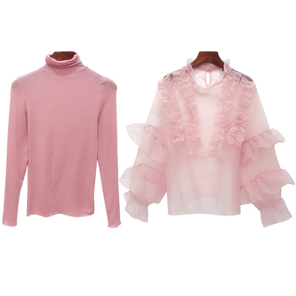 Cămașă elegantă de damă cu tul în patru culori