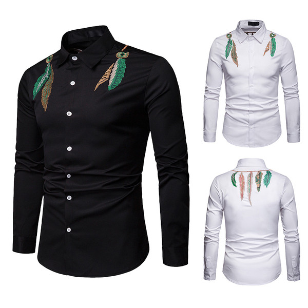 Cămașă modernă pentru bărbați cu broderie colorată în alb și negru