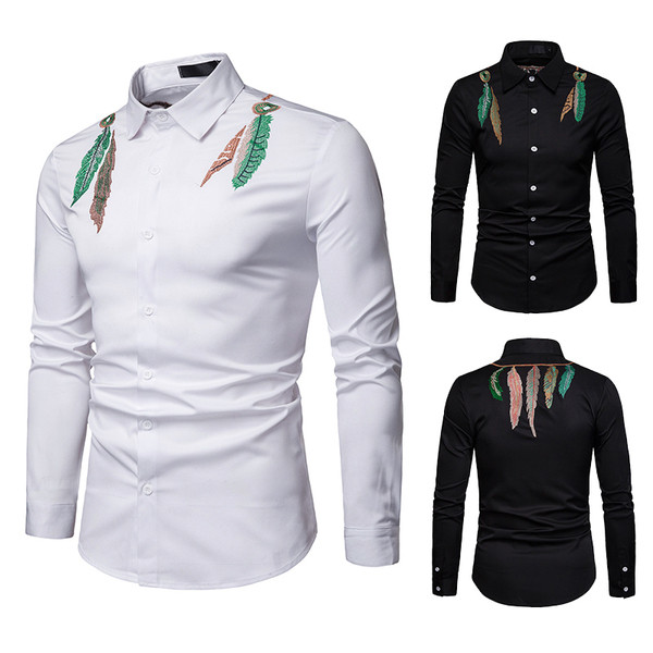 Cămașă modernă pentru bărbați cu broderie colorată în alb și negru