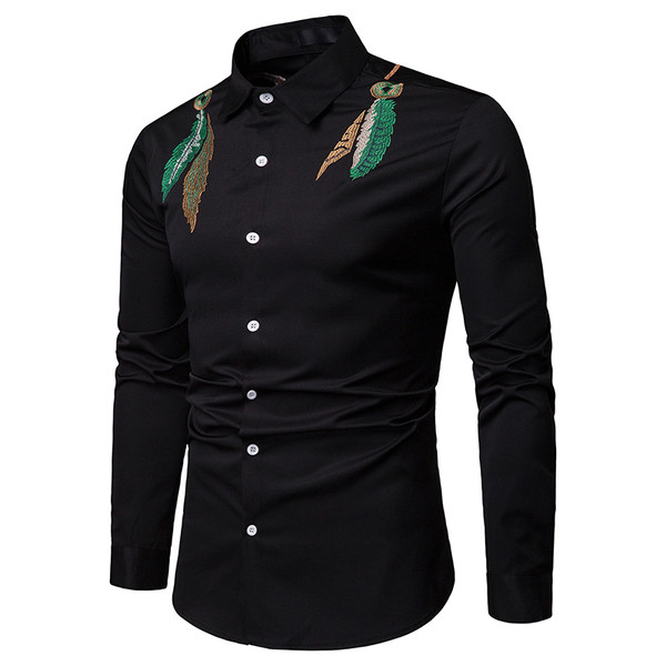 Cămașă modernă pentru bărbați cu broderie colorată în alb și negru