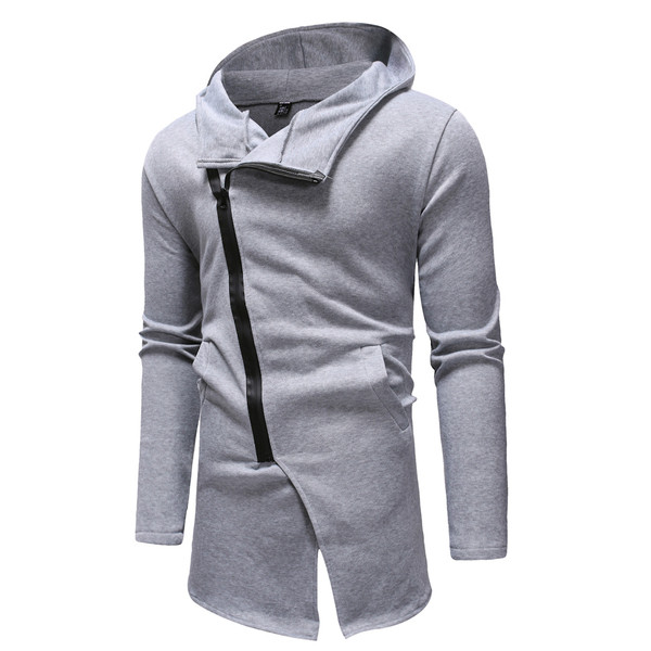 Hanorac casual pentru bărbați cu închidere laterală în negru și gri