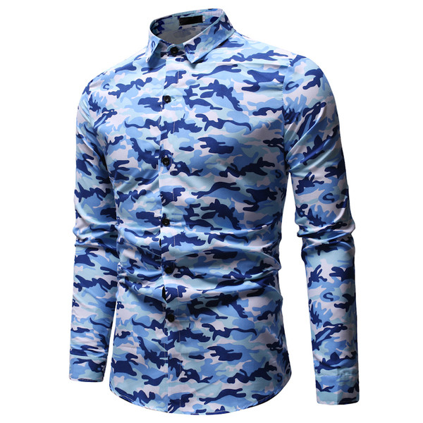 Cămașă pentru bărbați cu model de camuflaj în verde și albastru