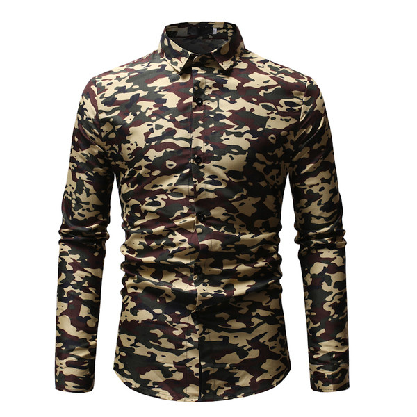 Cămașă pentru bărbați cu model de camuflaj în verde și albastru