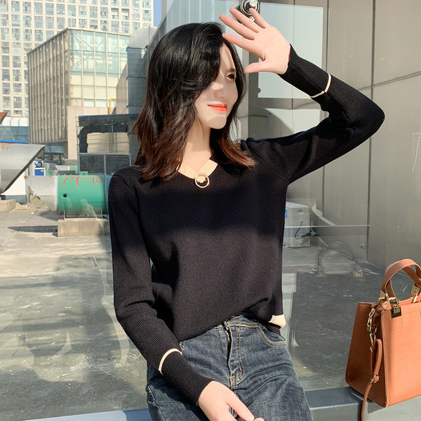 Bluză de iarnă de damă modernă cu decolteu în V în mai multe culori