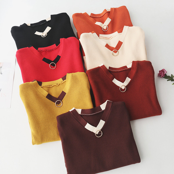 Bluză de iarnă de damă modernă cu decolteu în V în mai multe culori