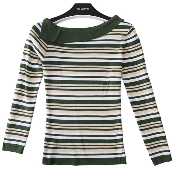 Bluză de damă cu dungi cu umăr căzut în trei culori