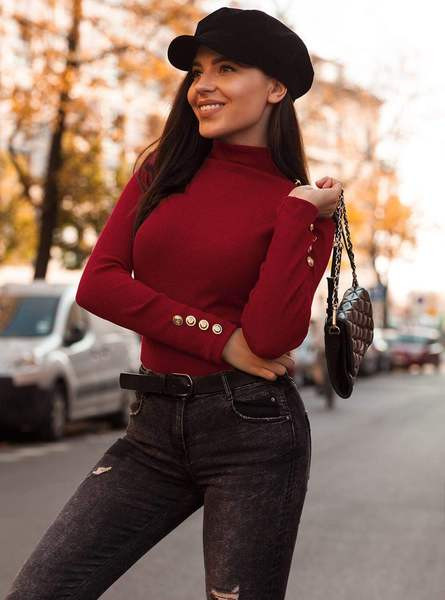 Polo de dama modern cu un element - nasturi in trei culori