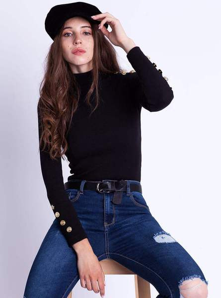 Polo de dama modern cu un element - nasturi in trei culori