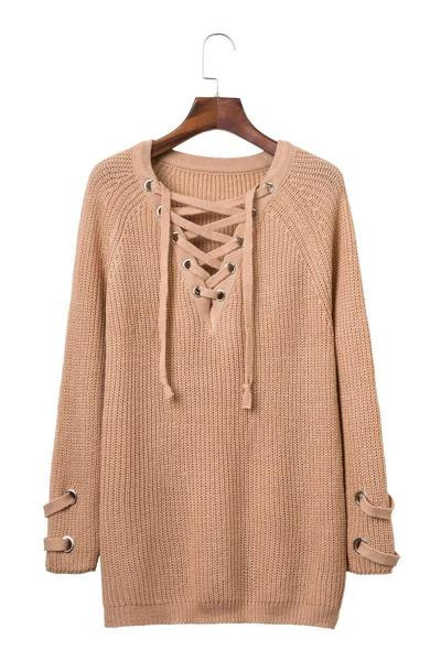 Μοντέρνο γυναικείο μακρύ πουλόβερ με πολλά χρώματα