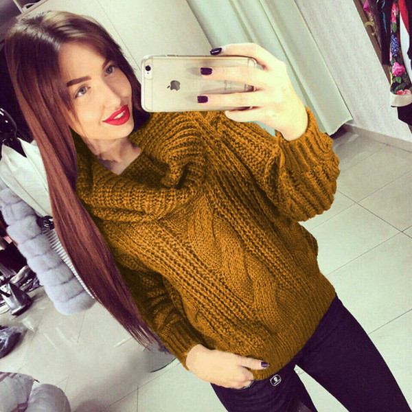 Μοντέρνο γυναικείο πουλόβερ με κολάρο σε διάφορα χρώματα