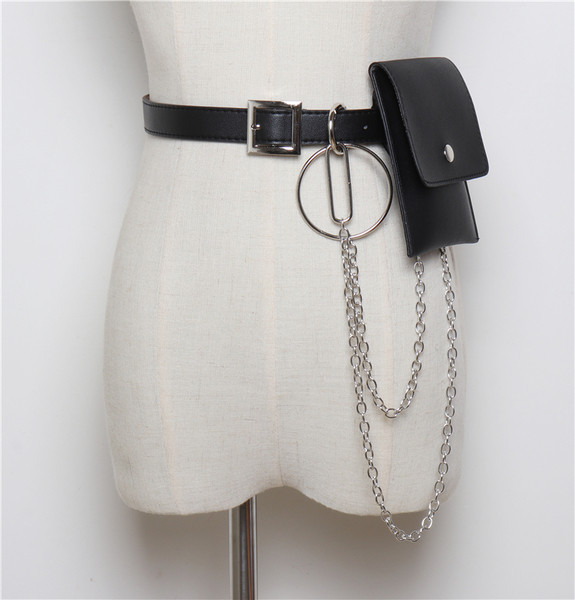 Дамски модерен колан с портфейл и метална верижка в два цвята