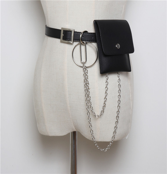 Дамски модерен колан с портфейл и метална верижка в два цвята