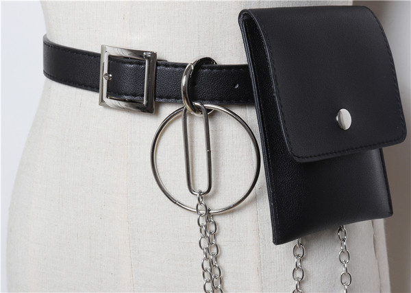 Дамски модерен колан с портфейл и метална верижка в два цвята