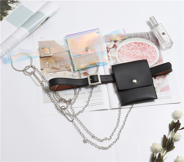 Дамски модерен колан с портфейл и метална верижка в два цвята