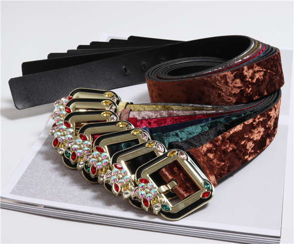 Дамски колан от кадифе с цветни камъни в няколко цвята
