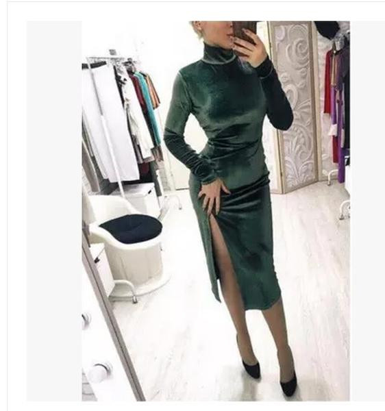 Rochie de dama eleganta din catifea cu fanta in mai multe culori