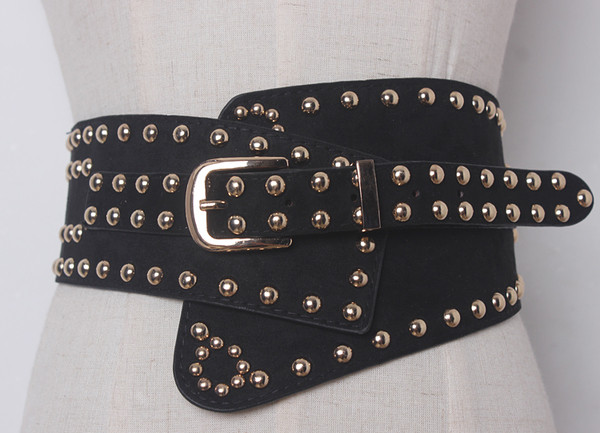 Modern női öko velúr öv fém elemekkel fekete színben