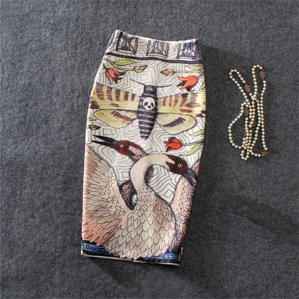 Fusta de dama eleganta cu talie inalta si aplicatie colorata