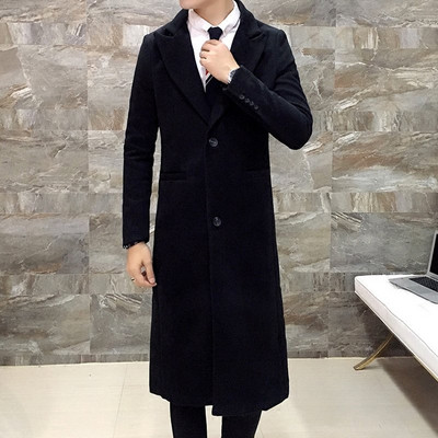 Стилно мъжко дълго палто с V-образна яка в черен цвят