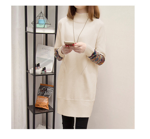 Μοντέρνο μακρύ μοντέλο γυναικείο πουλόβερ με έγχρωμο κέντημα σε διάφορα χρώματα