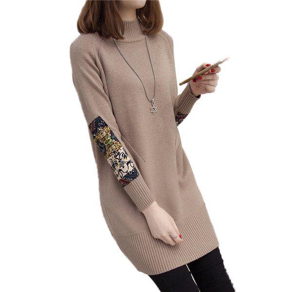 Μοντέρνο μακρύ μοντέλο γυναικείο πουλόβερ με έγχρωμο κέντημα σε διάφορα χρώματα