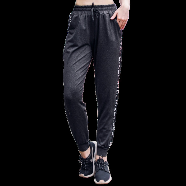 Pantaloni sport de damă cu talie elastică și inscripții în două culori