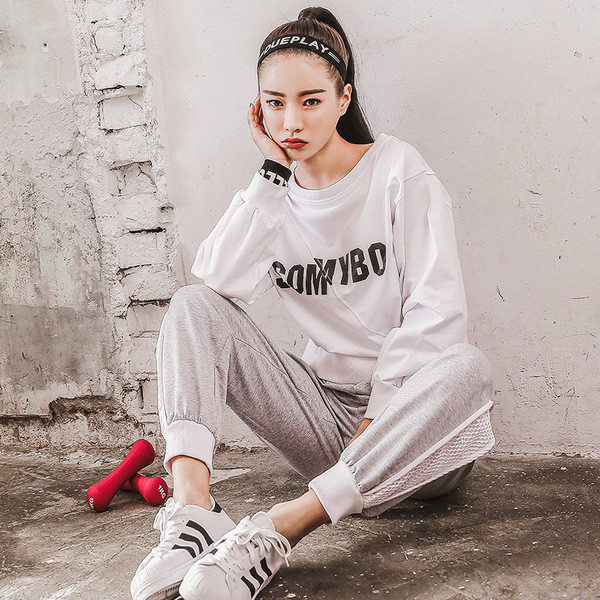 Bluză de echipă sportivă femei + pantaloni alb-negru