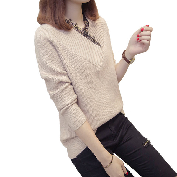 Pulover elegant de damă cu un element - dantelă în cinci culori