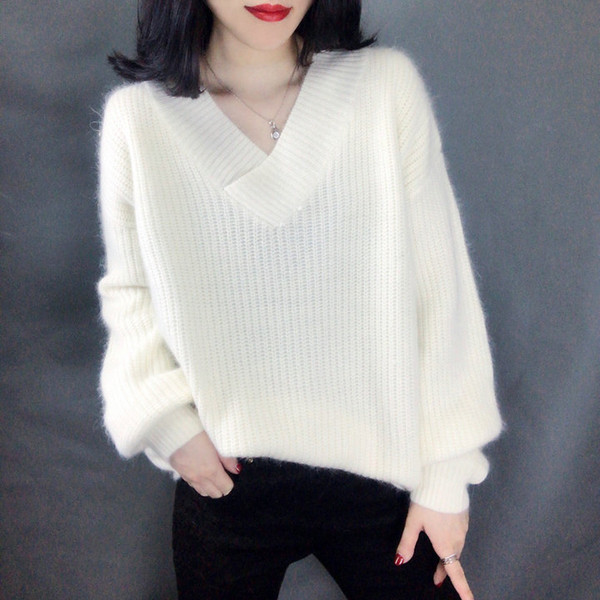 HIT Μοντέρνο γυναικείο πουλόβερ με ντεκολτέ σε σχήμα V