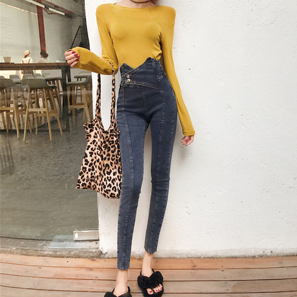 Női topikus farmer sötétkék színben, magas derékkal