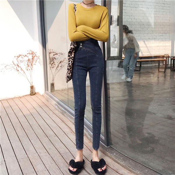 Női topikus farmer sötétkék színben, magas derékkal