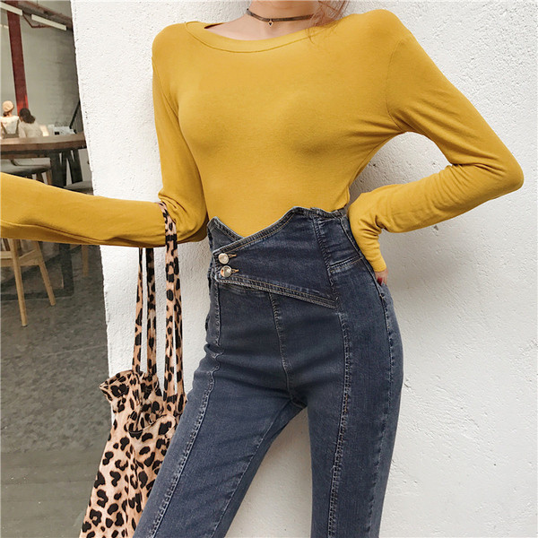 Női topikus farmer sötétkék színben, magas derékkal