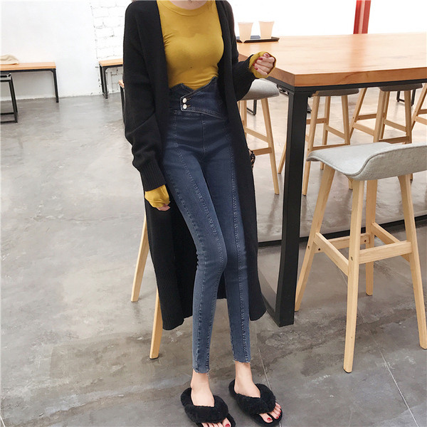 Női topikus farmer sötétkék színben, magas derékkal