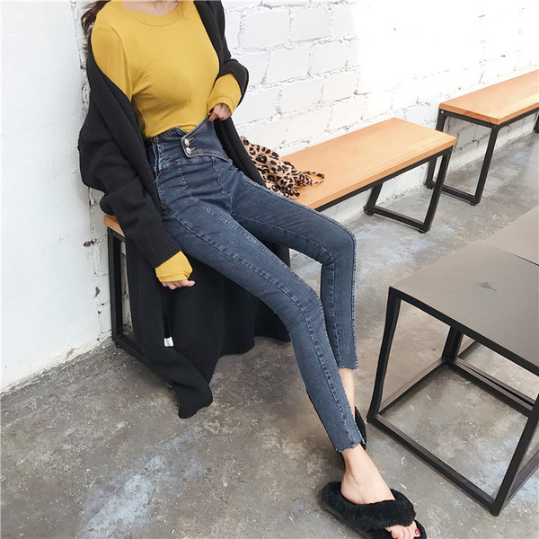 Női topikus farmer sötétkék színben, magas derékkal