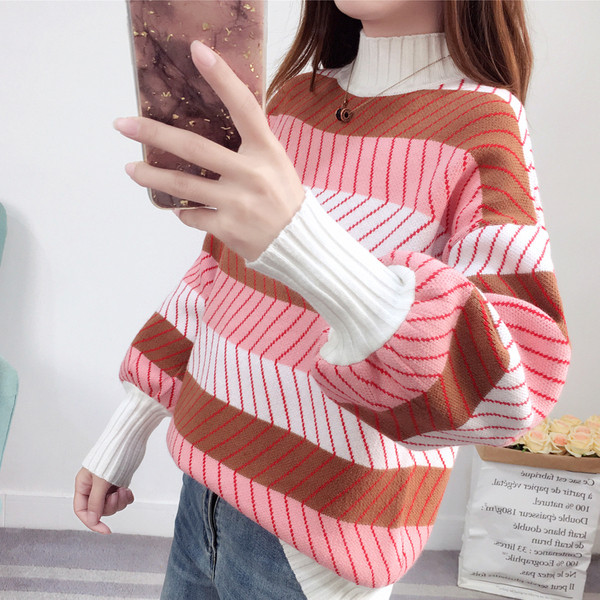 Stílusos női téli pulóver magas gallérral, négy színben