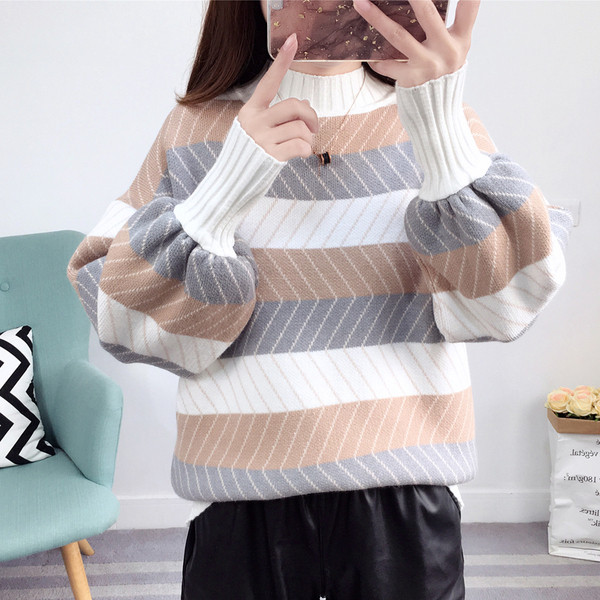 Stílusos női téli pulóver magas gallérral, négy színben