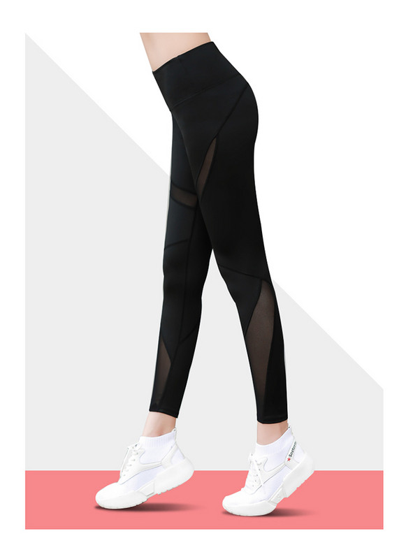 Rugalmas női leggings fekete színben hálóval