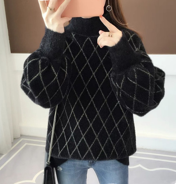 Téli női meleg pulóver magas gallérral több színben